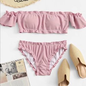Bardot Off Shoulder Dusty Pink Bikini Set Size S